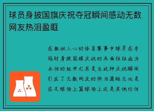 球员身披国旗庆祝夺冠瞬间感动无数网友热泪盈眶