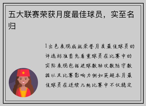 五大联赛荣获月度最佳球员，实至名归